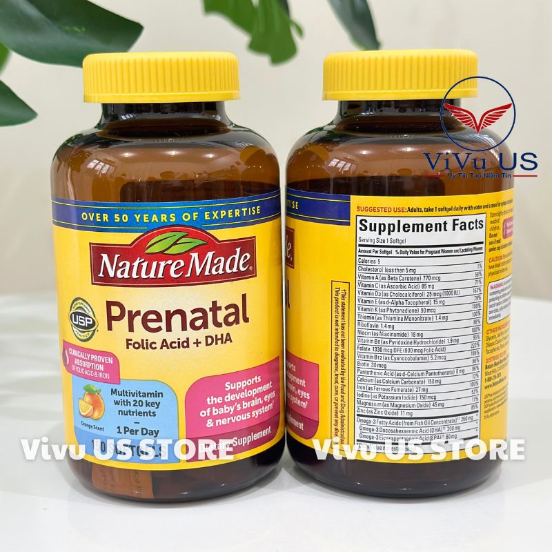 Mặt Trước Và Sau Nature Made Prenatal Multi + Dha + Folic Acid 150 Viên Mẫu Mới