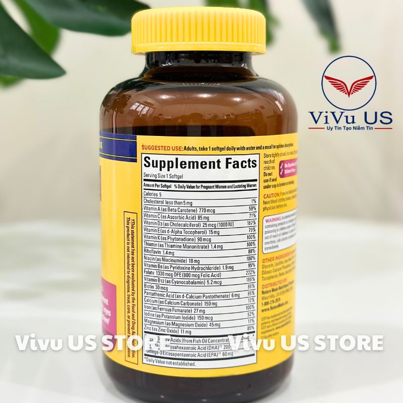 Thành Phần Nature Made Prenatal Multi + Dha + Folic Acid 150 Viên Mẫu Mới