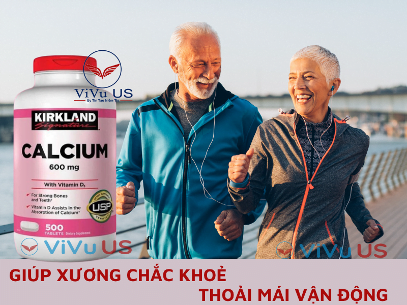 Viên uống Canxi Kirkland Calcium 600mg + D3 hộp 500 viên của Mỹ