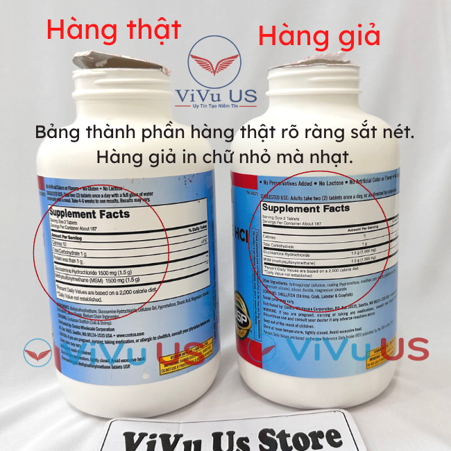 Cách phân biệt hàng thật và giả Glucosamine HCL 375 viên của Mỹ.