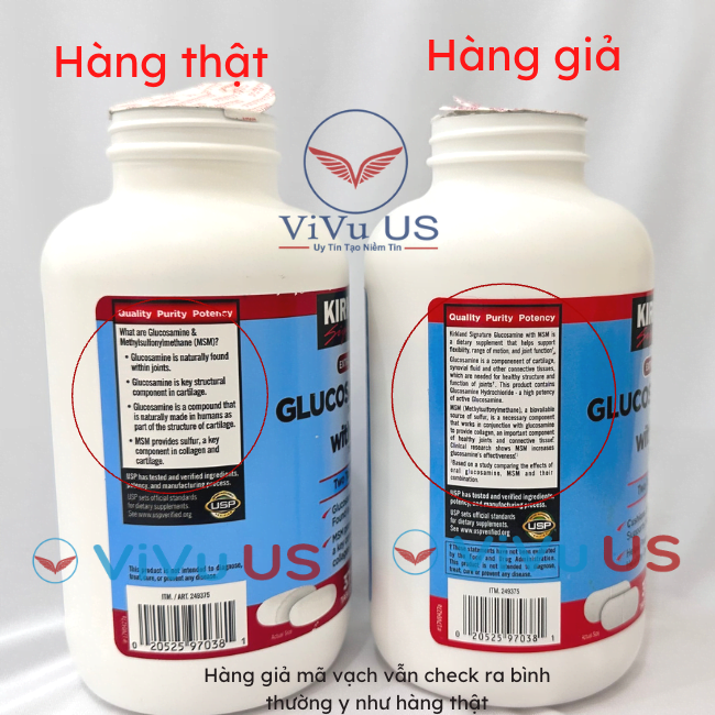 phân biệt hàng giả và thật Glucosamine HCI 375 viên