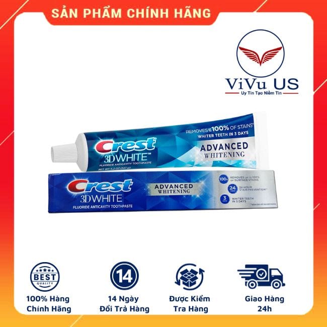 kem danh rang Crest 3D White 147g Advanced Whitening