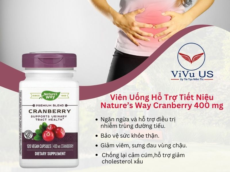 Viên Uống Hỗ Trợ Tiết Niệu, Bổ Thận Nature’s Way Cranberry 400mg 120 Viên