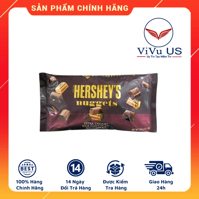 Socola Sữa Vụn Cookies Hershey’s Nuggets Extra Creamy Milk Chocolate With Cookie Bits 344g