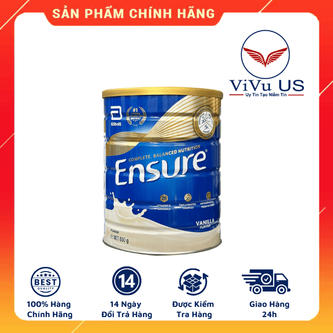 Sữa Ensure Úc 850g Hương Vani Dinh Dưỡng Toàn Diện, Phục Hồi Sức Khỏe