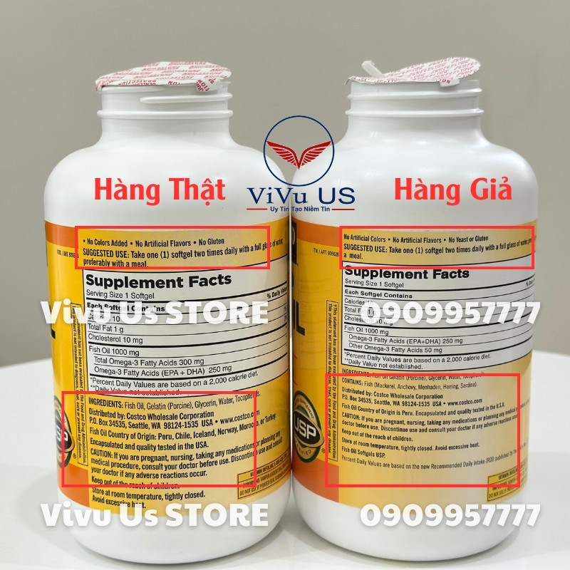 Phân Biệt Hàng Thật Giả Viên Uống Dầu Cá Fish Oil Kirkland