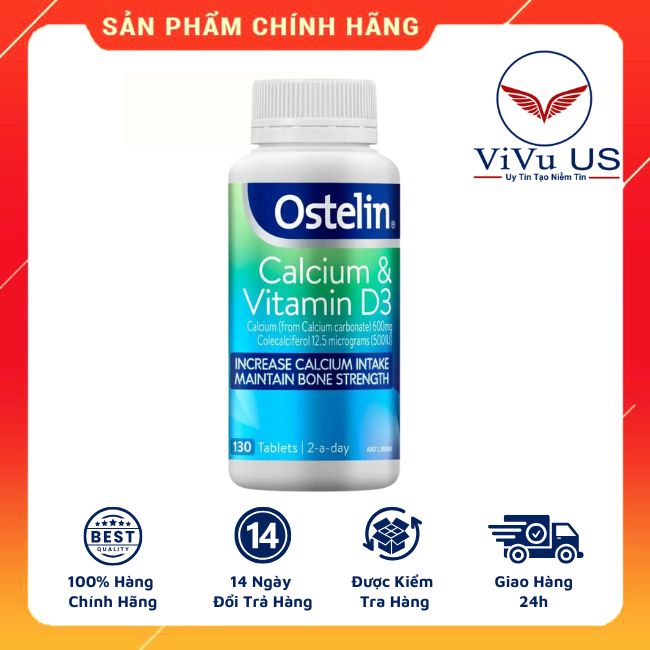 Viên Uống Bổ Sung Canxi – Calcium & Vitamin D3 Ostelin 130 Viên Của Úc.
