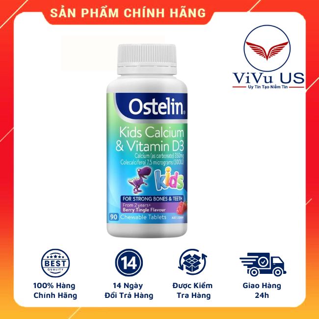 Viên Nhai Ostelin Kids Calcium & Vitamin D3 Cho Bé 90 Viên