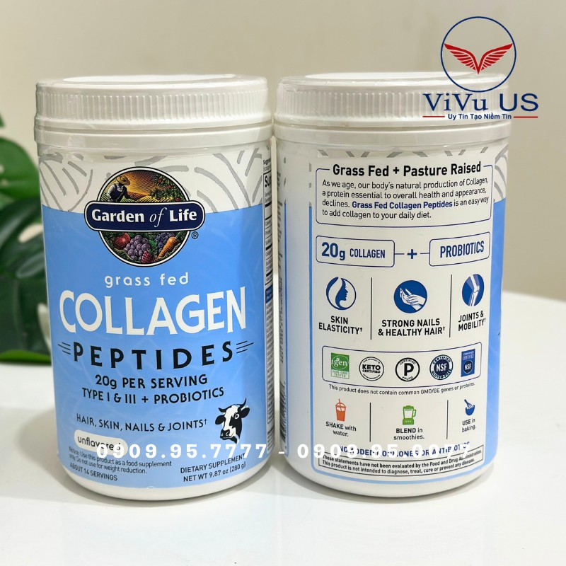 Bột Collagen Peptides Garden Of Life Grass Fed 280g