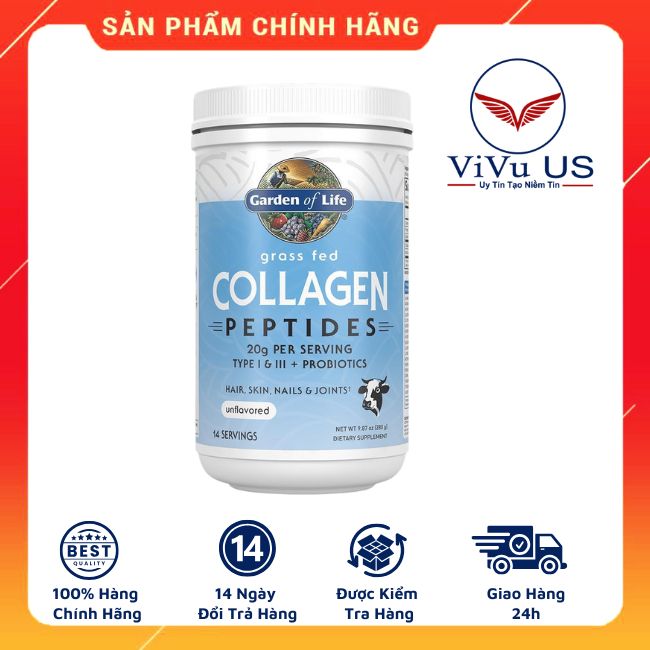 Bột Collagen Peptides Garden Of Life Grass Fed 280g Của Mỹ