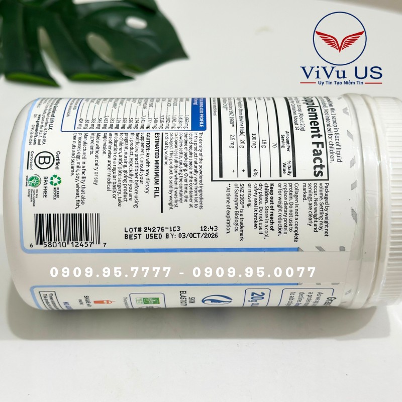 Mã Vạch Bột Collagen Peptides Garden Of Life Grass Fed 280g Của Mỹ